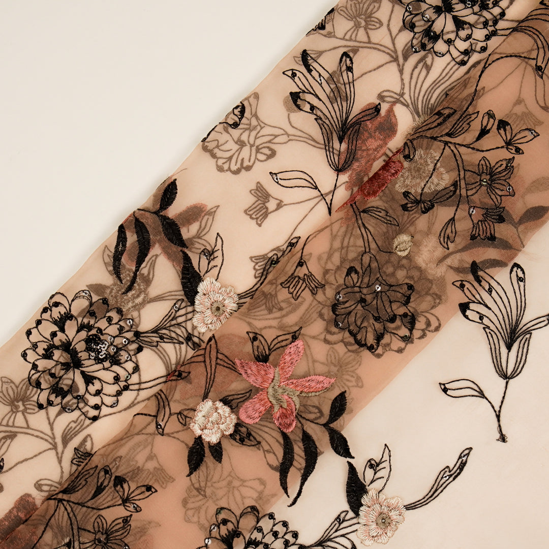 Layla Jaal on Light Peach Silk Organza Embroidered Fabric
