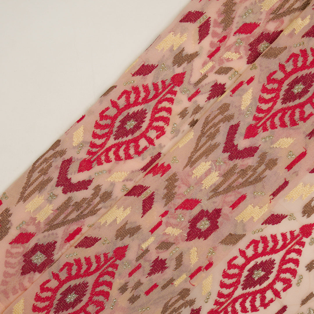 Rangvan Jaal on Light Peach Semi Georgette Embroidered Fabric