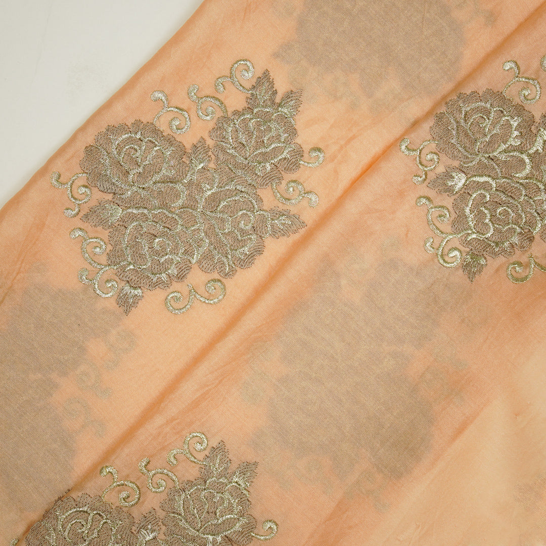 Pallav Buta on Light Peach Silk Chanderi Embroidered Fabric