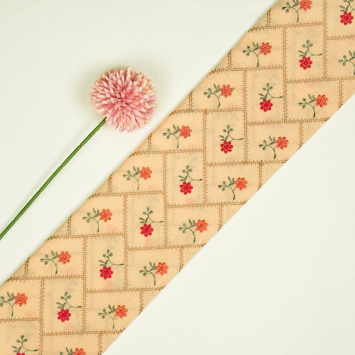 Tarika Jaal on Light Peach Malmal Embroidered Fabric