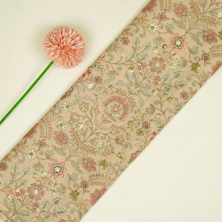 Lamya Jaal on Light Peach Semi Raw Silk Embroidered Fabric