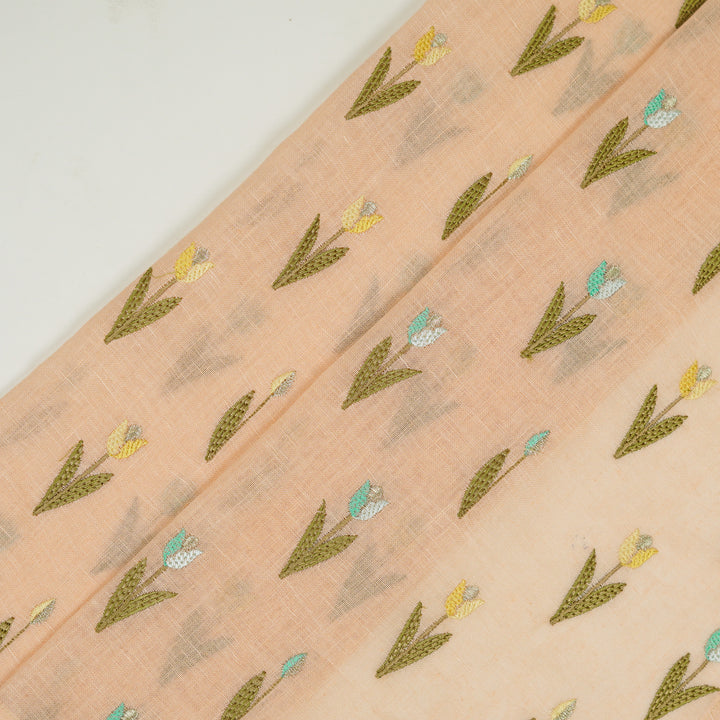 Luma Buti on Light Peach Gauged Linen Embroidered Fabric