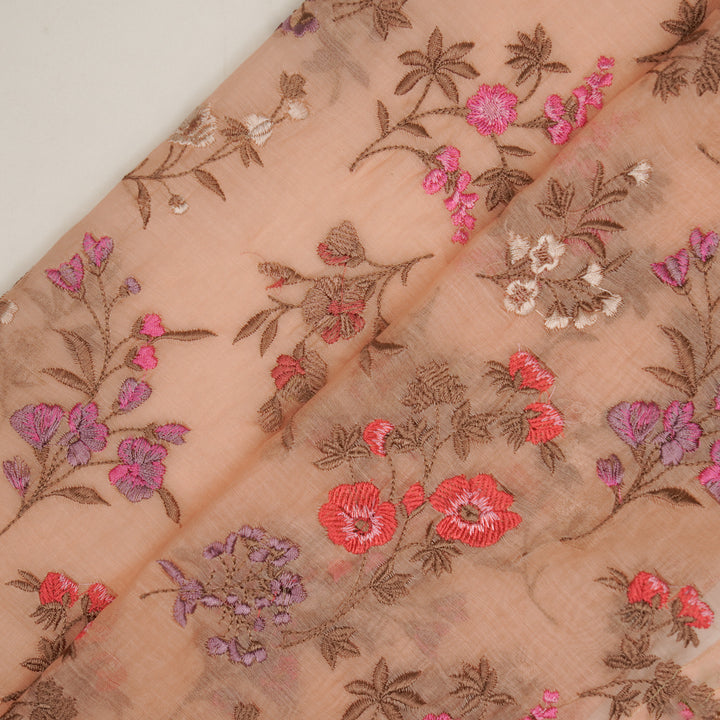 Nasma Jaal on Light Peach Cotton Silk Embroidered Fabric