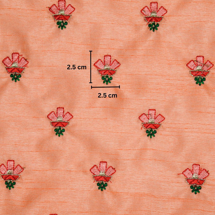 Trifla Buti on Light Peach Semi Raw Silk Embroidered Fabric