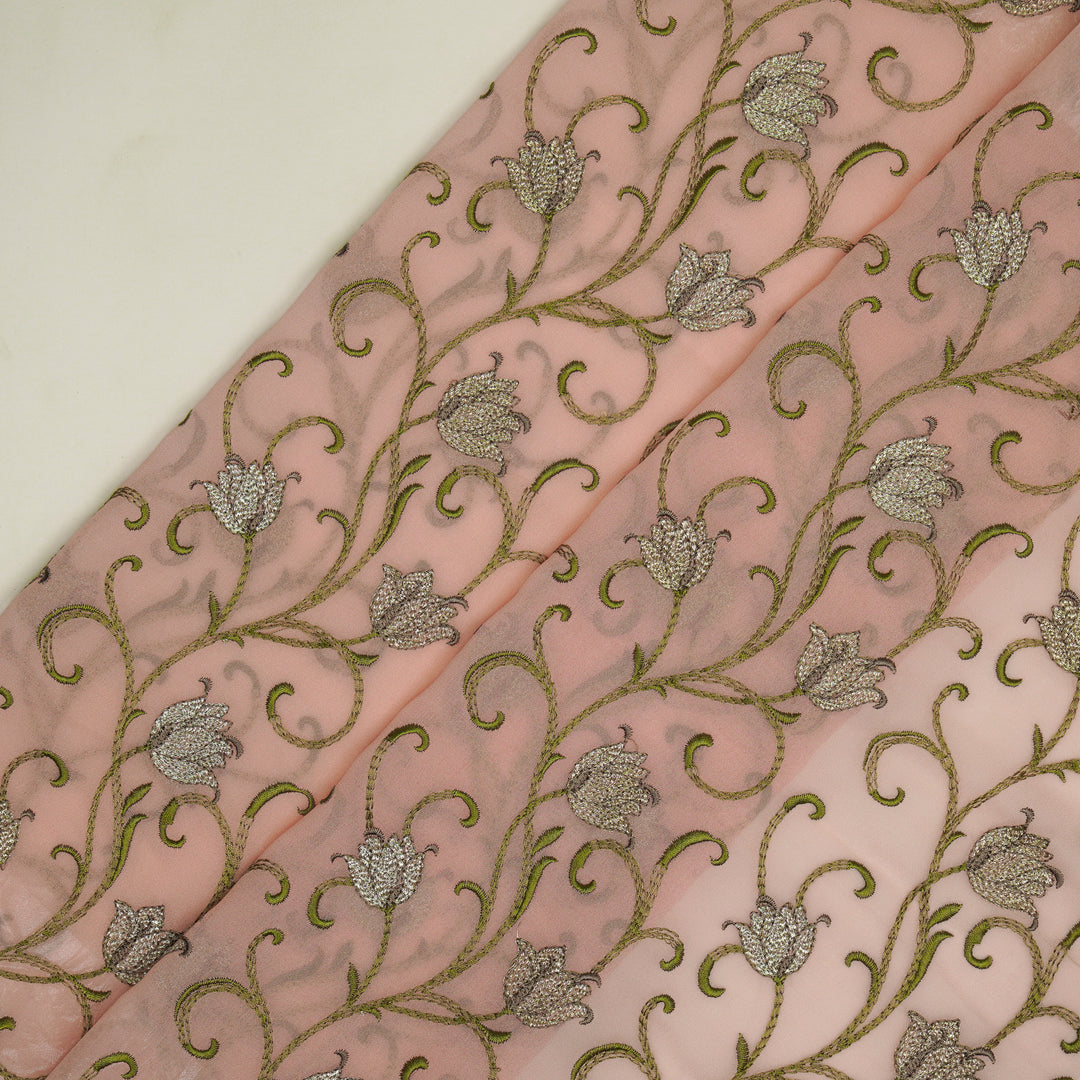 Tamira Jaal on Light Peach Semi Georgette Embroidered Fabric