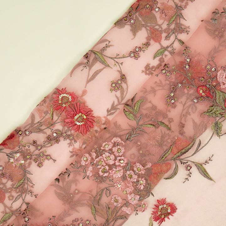 Riyad Jaal on Light Pink Silk Organza Embroidered Fabric