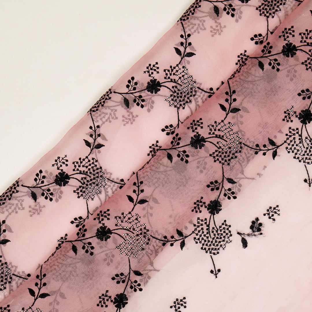 Nishika Jaal on Light Pink Silk Organza Embroidered Fabric