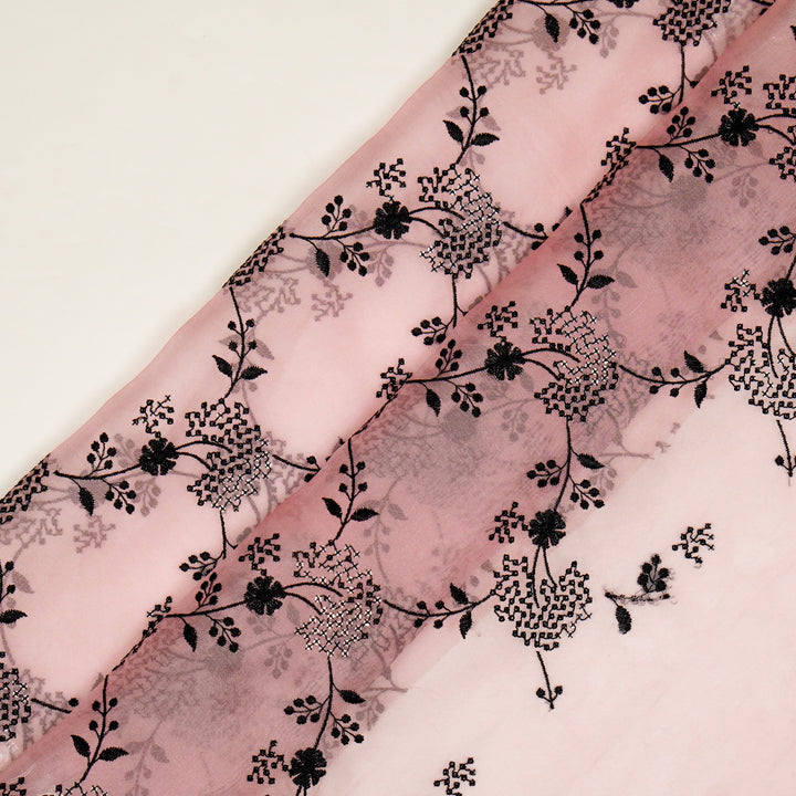 Nishika Jaal on Light Pink Silk Organza Embroidered Fabric