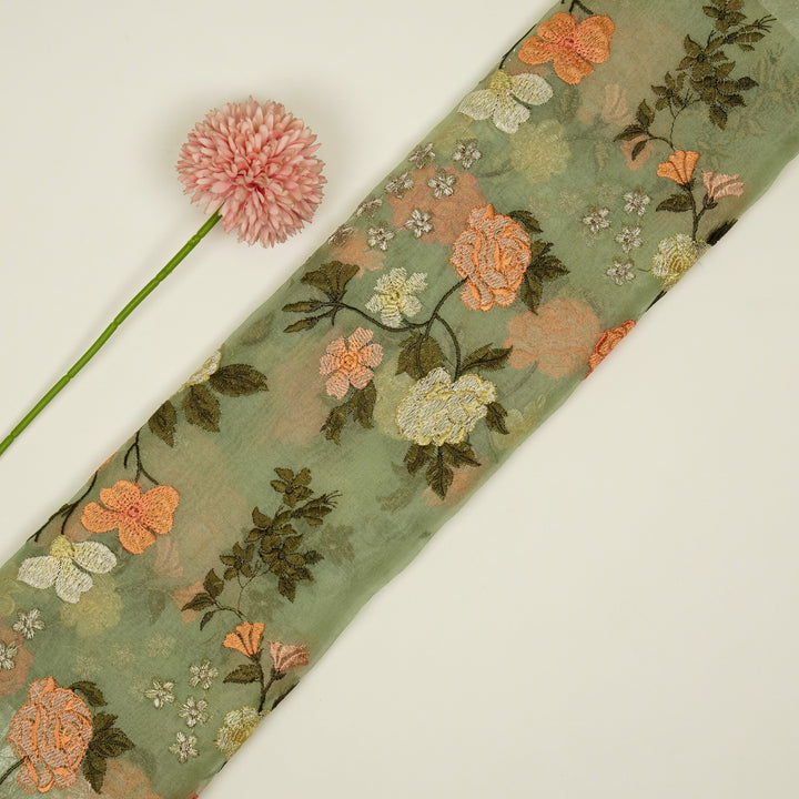 Anvitha Jaal on Light Pista Silk Organza Embroidered Fabric