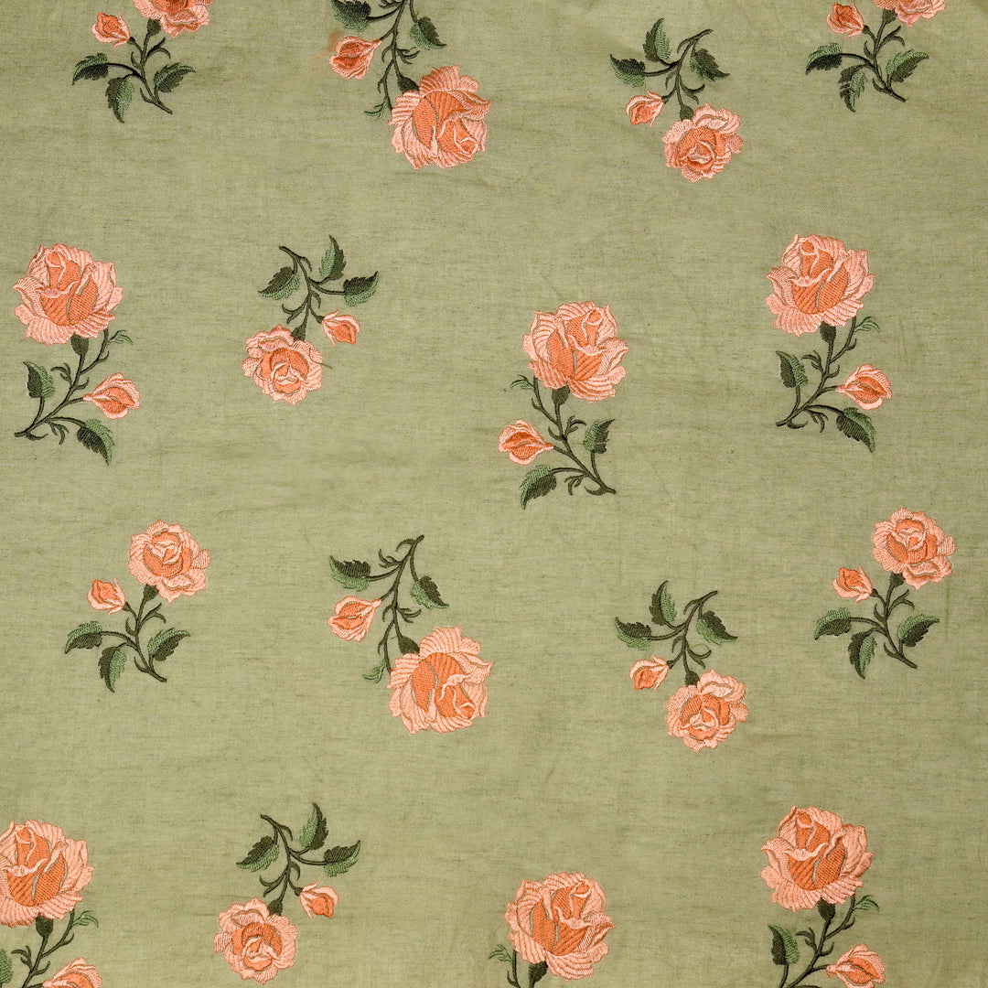 Shaima Buta on Light Olive Cotton Linen Embroidered Fabric