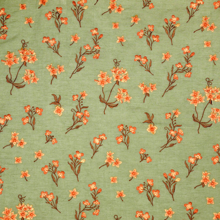 Safiya Buta on Light Olive Cotton Linen Embroidered Fabric