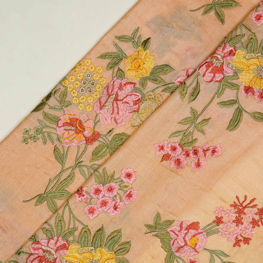 Sharvani Jaal On Light Peach Tussar Silk Embroidered Fabric