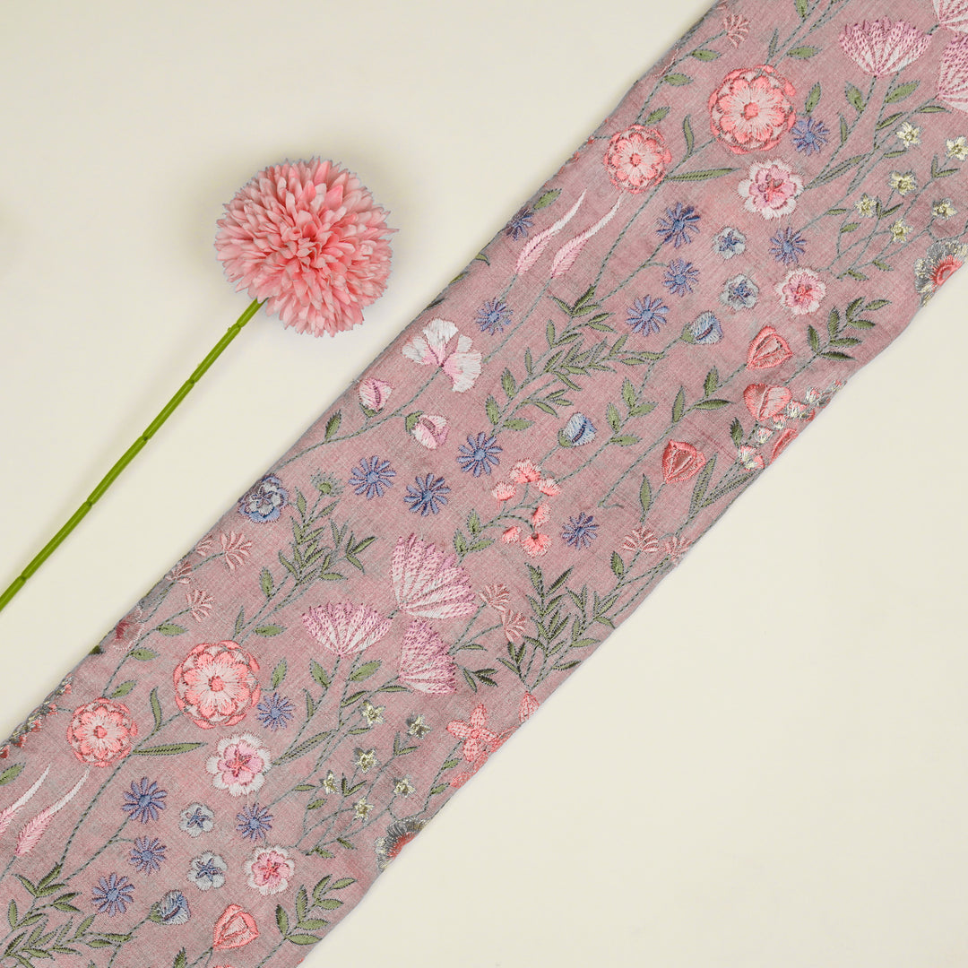 Madhuban Jaal On Lilac Tussar Silk Embroidered Fabric