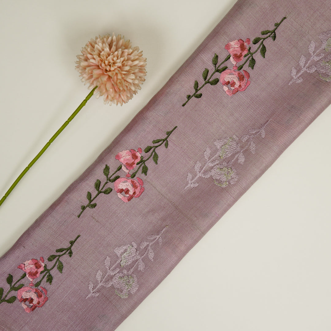 Noura Buta On Lilac Tussar Silk Embroidered Fabric