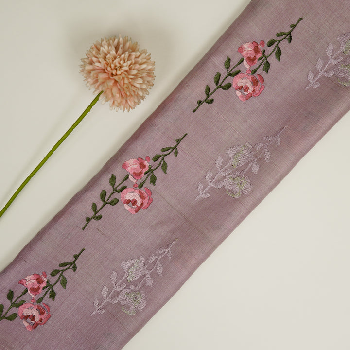 Noura Buta On Lilac Tussar Silk Embroidered Fabric