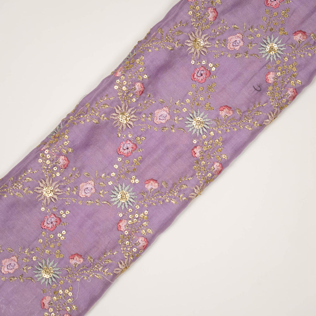 Lilac Silk Chanderi Meher Jaal Embroidered Fabric