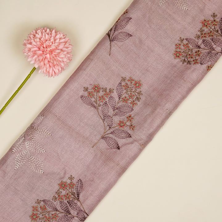 Kisalay Buta On Lilac Tussar Silk Embroidered Fabric