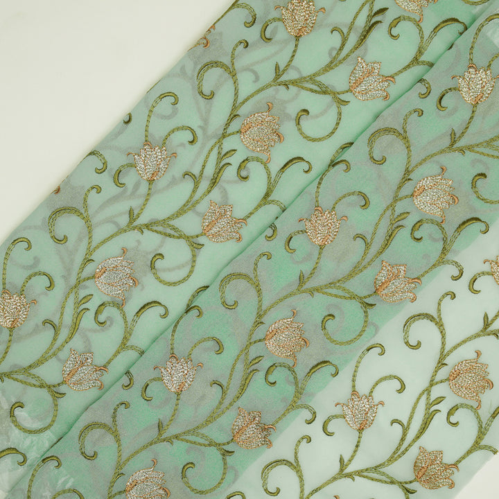 Tamira Jaal on Light Aqua Semi Georgette Embroidered Fabric