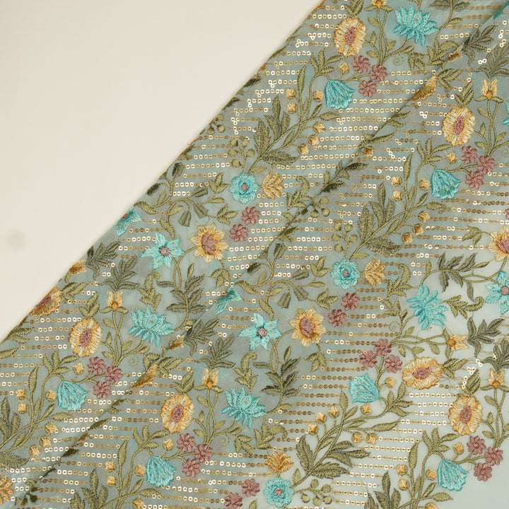 Kanan Jaal on Light Aqua Semi Georgette Embroidered Fabric