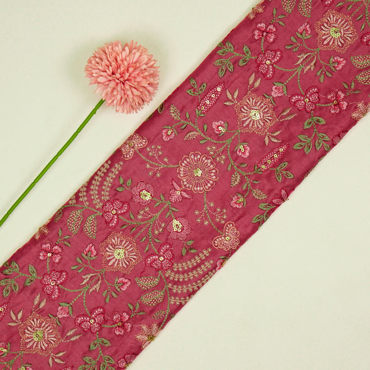Saharish Jaal on Magenta Luxe Silk Chanderi Embroidered Fabric