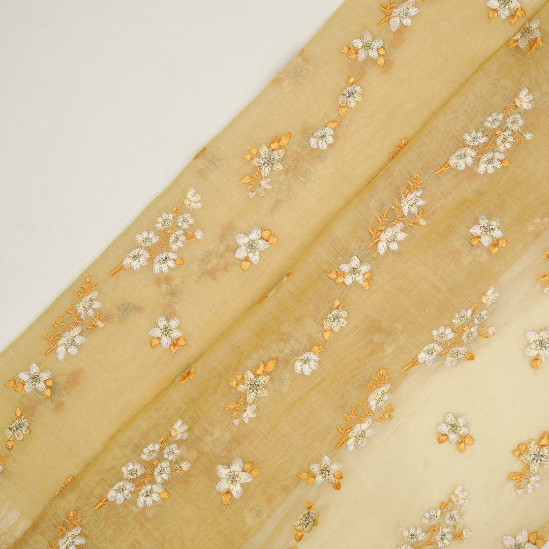 Sheen Buta on Mango Cotton Silk Embroidered Fabric
