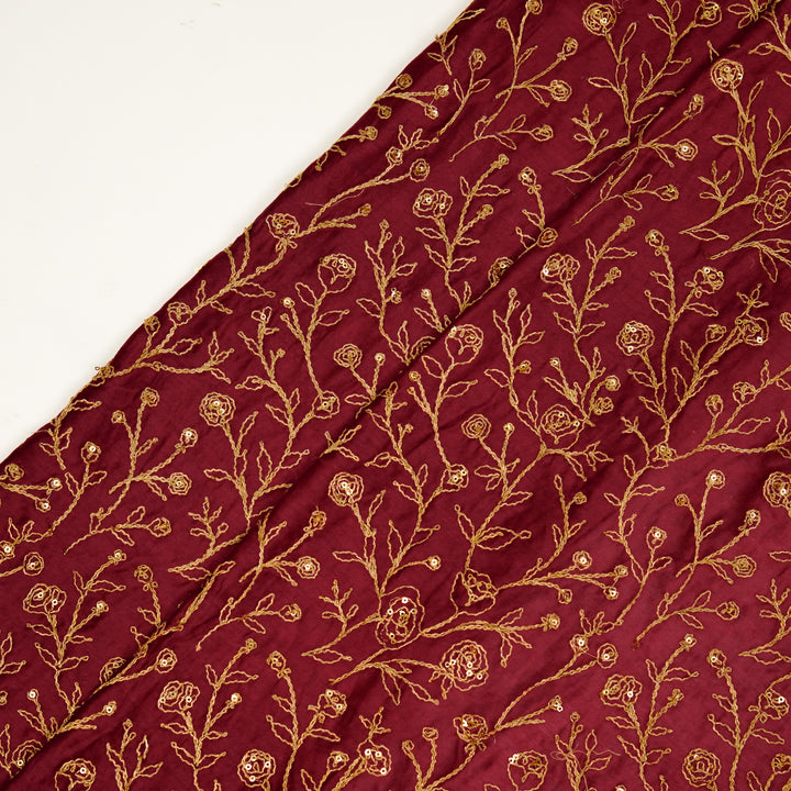 Aseel Jaal on Maroon Silk Chanderi Embroidered Fabric