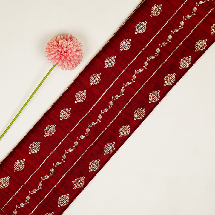 Akaar jaal on Maroon Raw Silk Embroidered Fabric