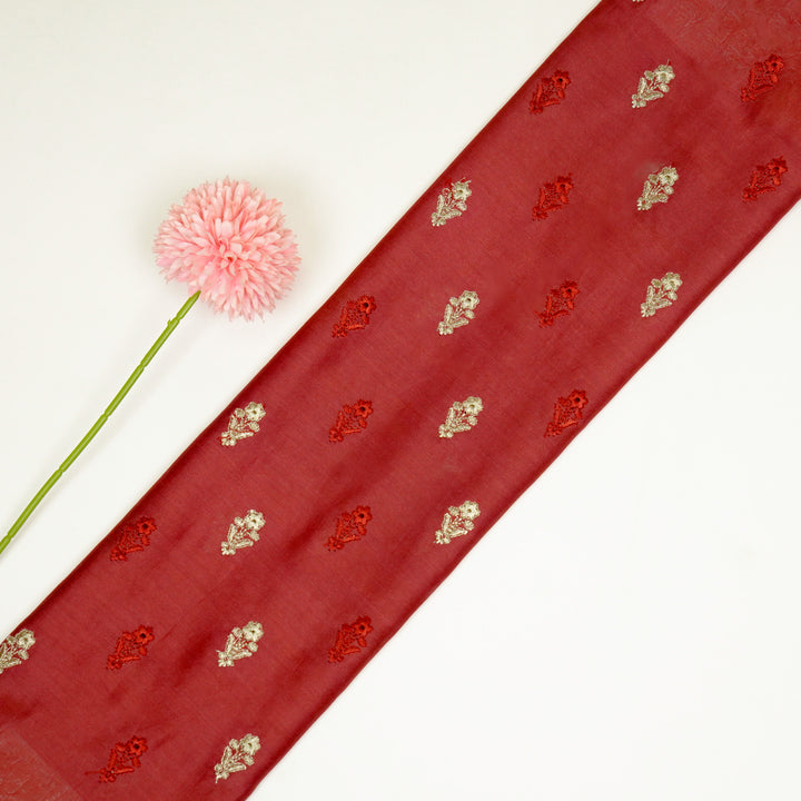 Tusha Buti on Maroon Luxe Silk Chanderi Embroidered Fabric