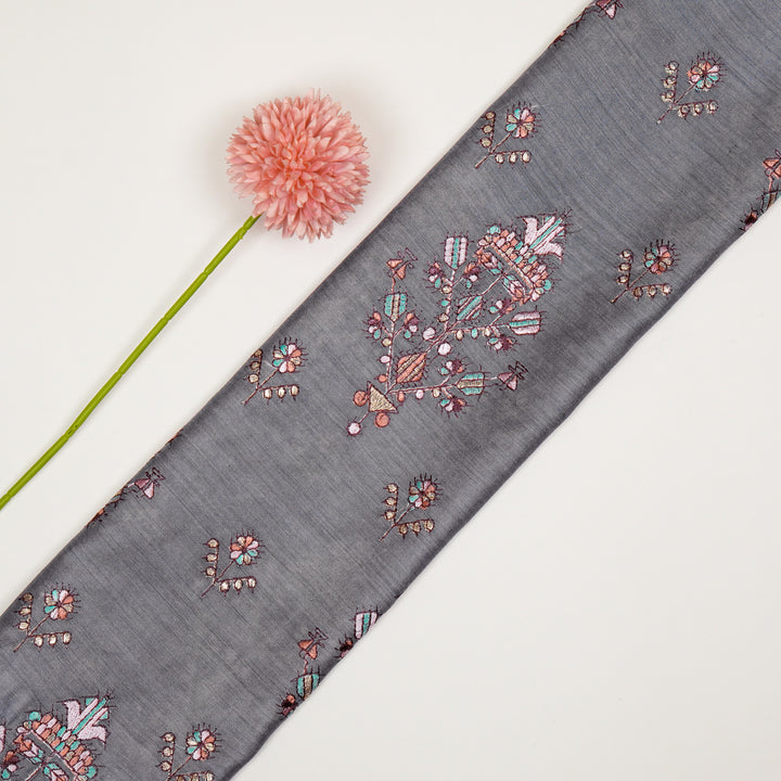 Rafa Mix Buta on Mauve Luxe Silk Chanderi Embroidered Fabric