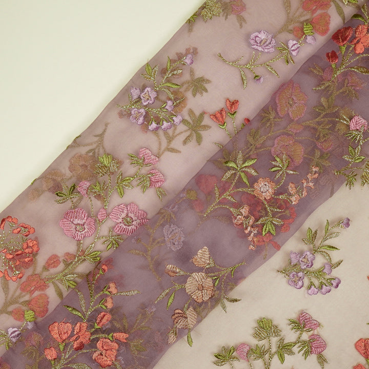 Basira Jaal on Mauve Silk Organza Embroidered Fabric