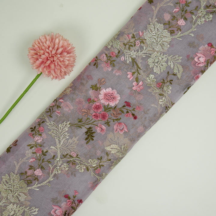 Sarangi Jaal on Mauve Silk Organza Embroidered Fabric