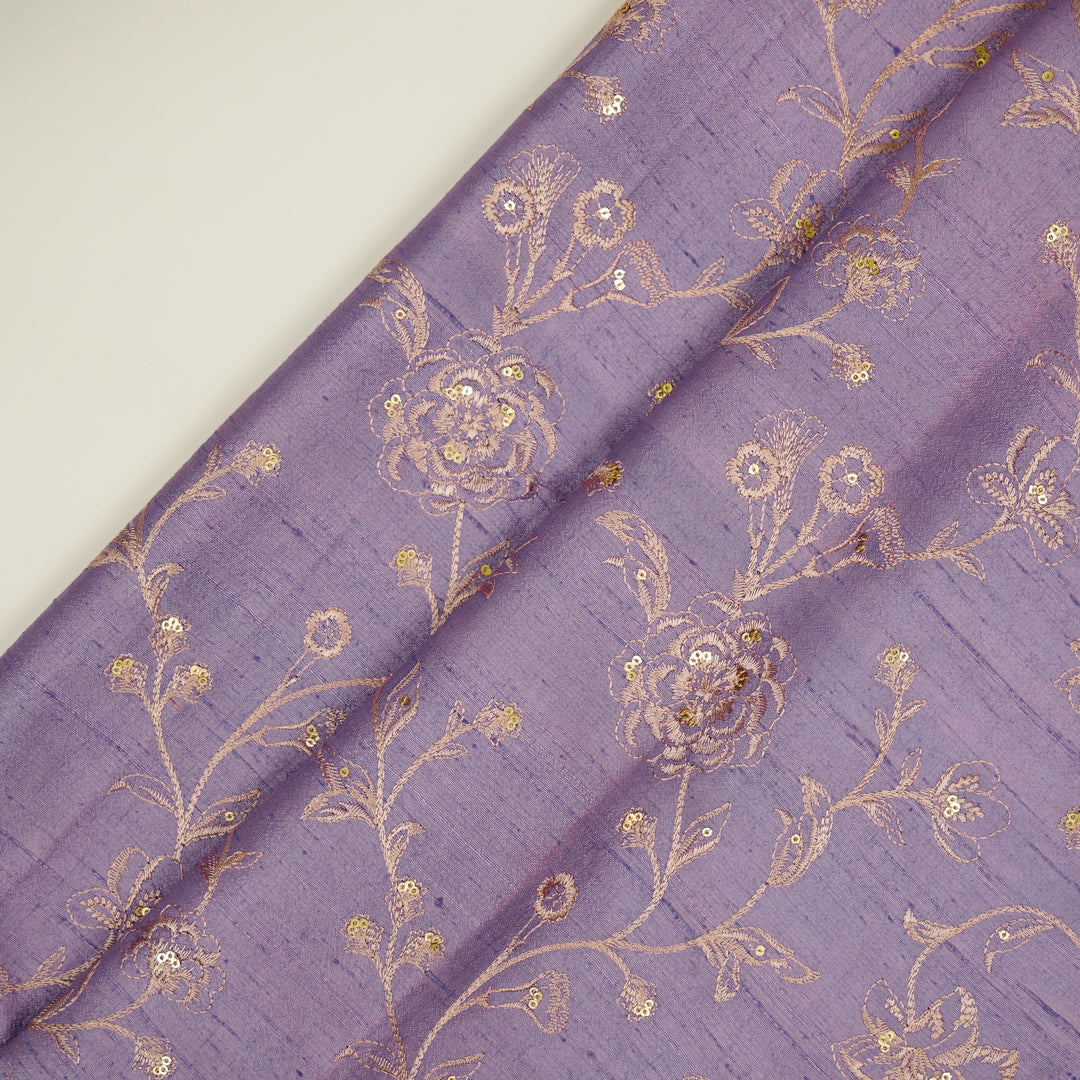 Taraash Jaal on Mauve Raw Silk Embroidered Fabric