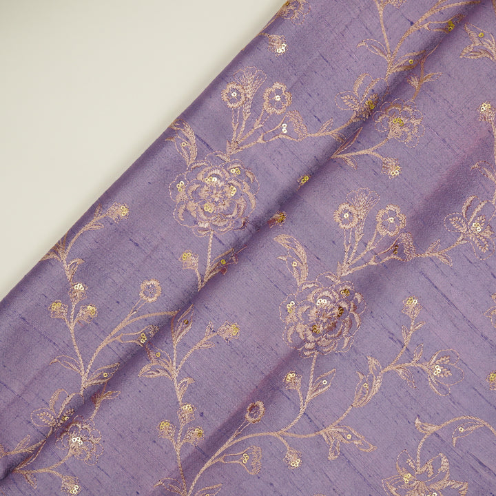 Taraash Jaal on Mauve Raw Silk Embroidered Fabric