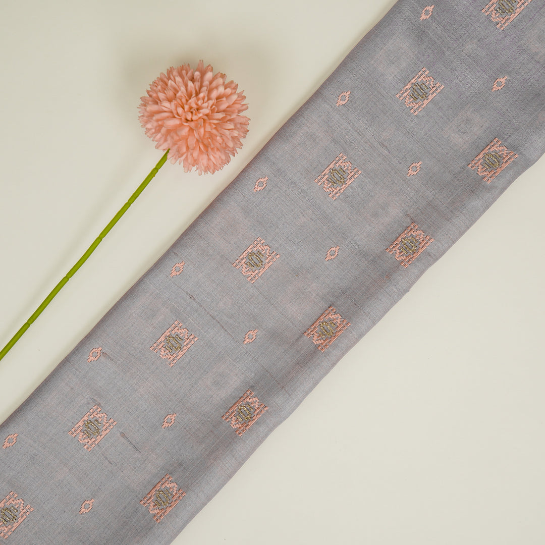 Nishan Buti On Mauve Tussar Silk Embroidered Fabric