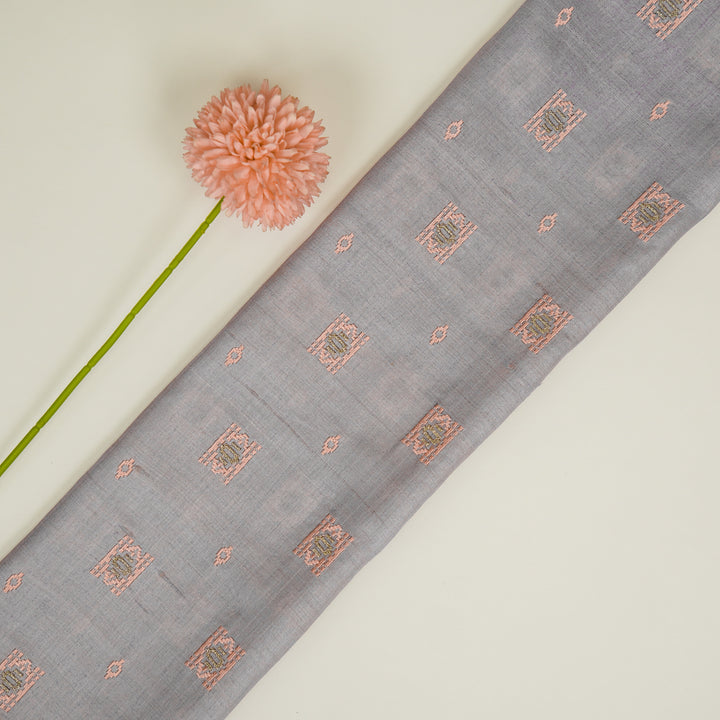 Nishan Buti On Mauve Tussar Silk Embroidered Fabric