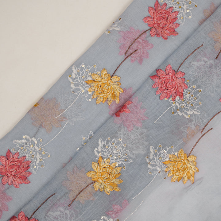 Nahla Buta on Mauve Cotton Silk Embroidered Fabric