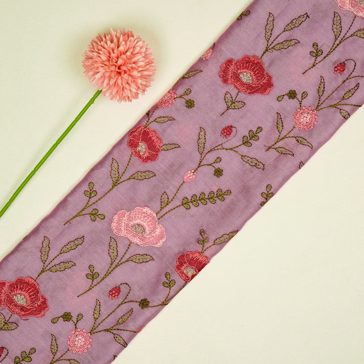 Sahra Jaal on Mauve Silk Chanderi Embroidered Fabric