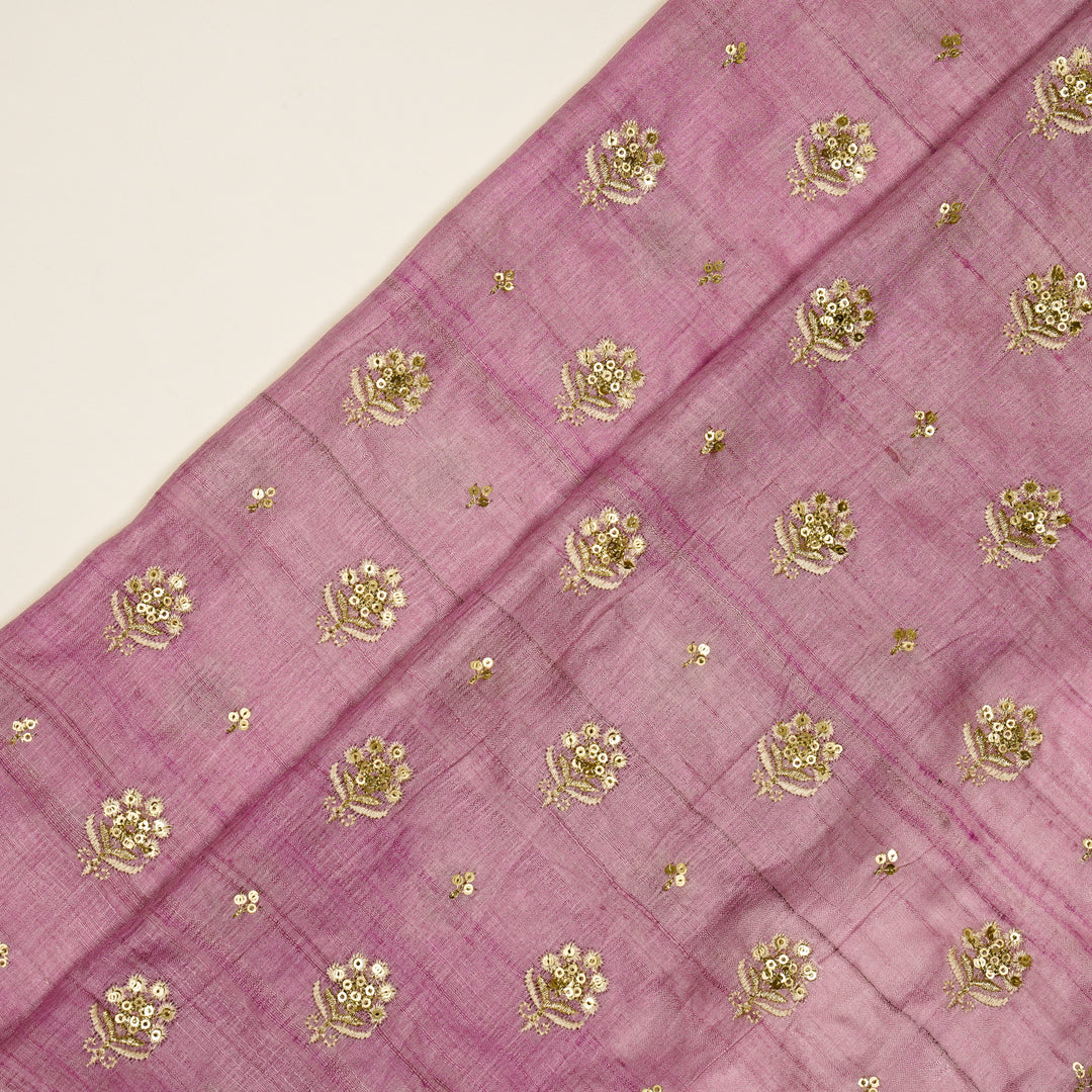 Naaz Buti On Mauve Tussar Silk Embroidered Fabric