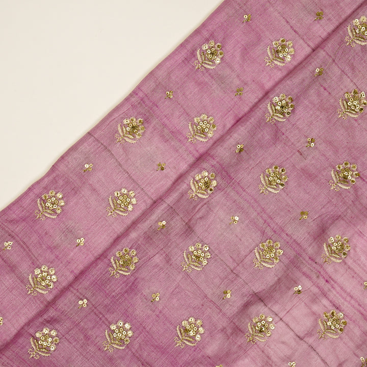 Naaz Buti On Mauve Tussar Silk Embroidered Fabric
