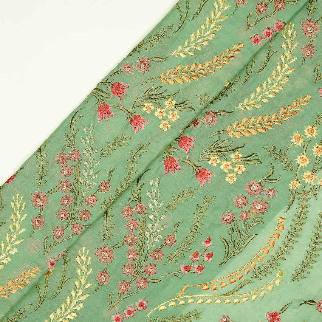 Zumra Jaal on Mint Green Cotton Silk Embroidered Fabric