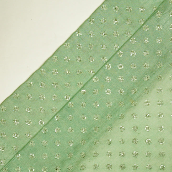Nihar Buti on Mint Green Cotton Silk Embroidered Fabric