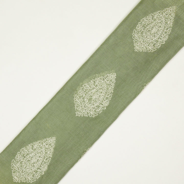 Meherza Buta on Moss Grey Cotton Silk Embroidered Fabric
