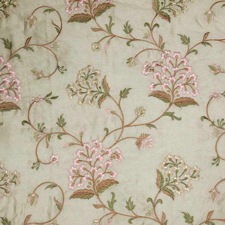 Taliba Jaal on Moss Grey Silk Chanderi Embroidered Fabric