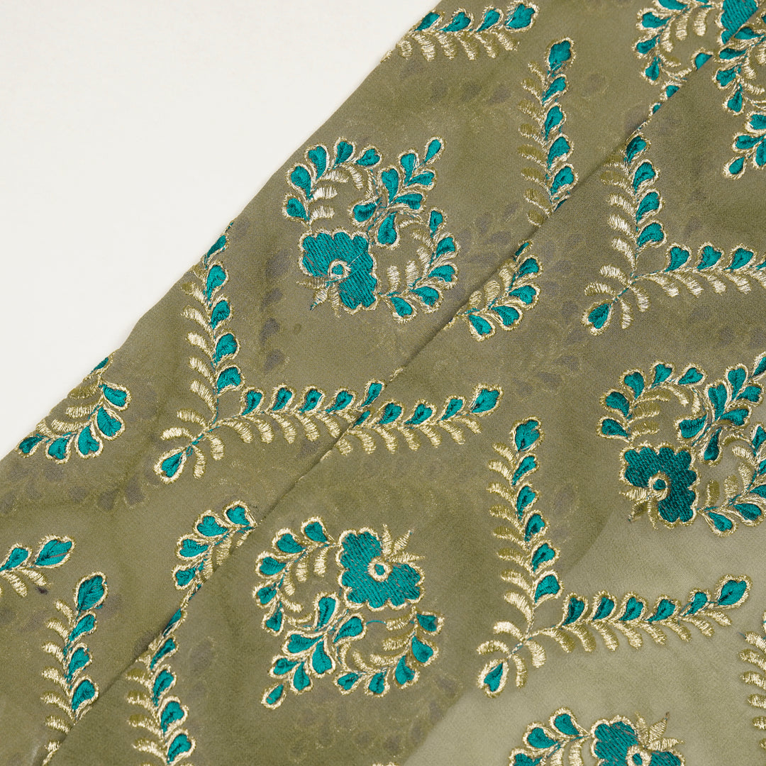 Rounaq Jaal on Mouse Semi Georgette Embroidered Fabric