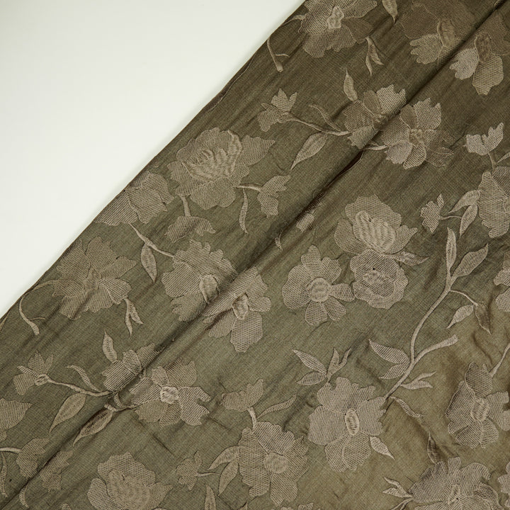 Atish Jaal Mouse Tussar Silk  Embroidered Fabric
