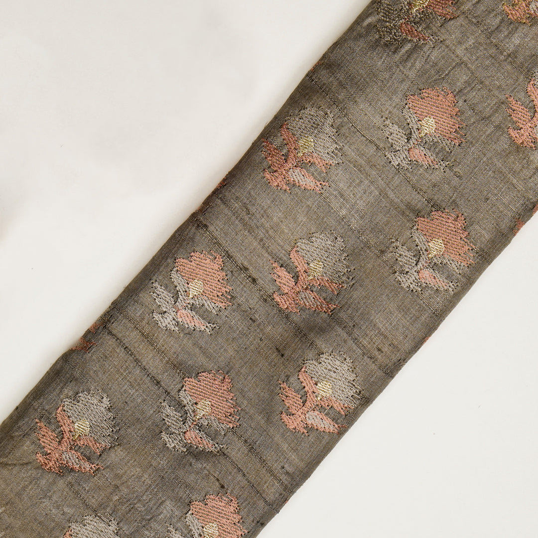 Mouse Tussar Silk Madhuri Buta Embroidered Fabric