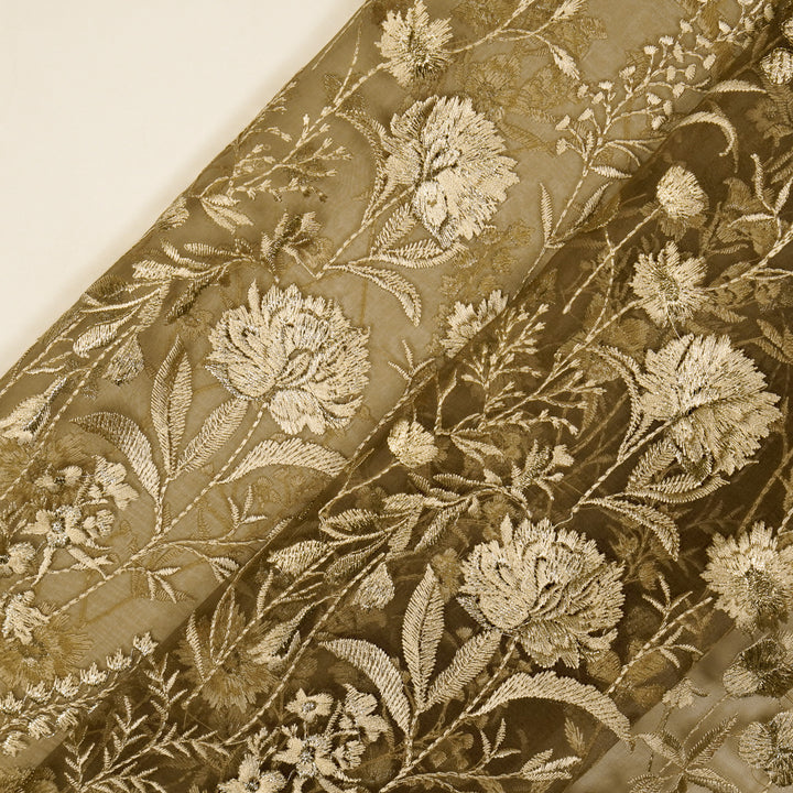 Svarna Jaal on Mouse Silk Organza Embroidered Fabric