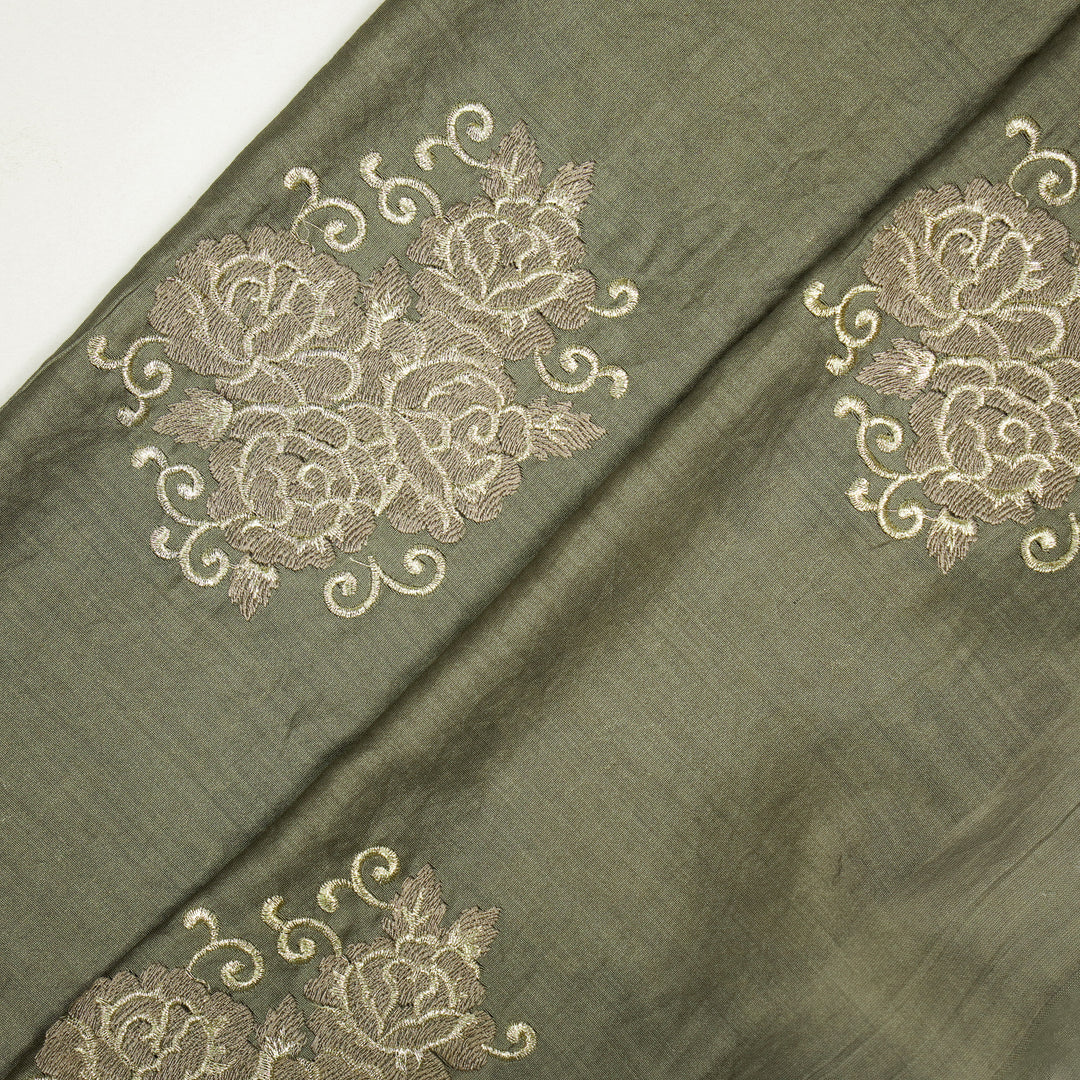 Pallav Buta on Mouse Silk Chanderi Embroidered Fabric