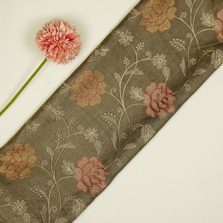 Reemah Jaal On Mouse Tussar Silk Embroidered Fabric