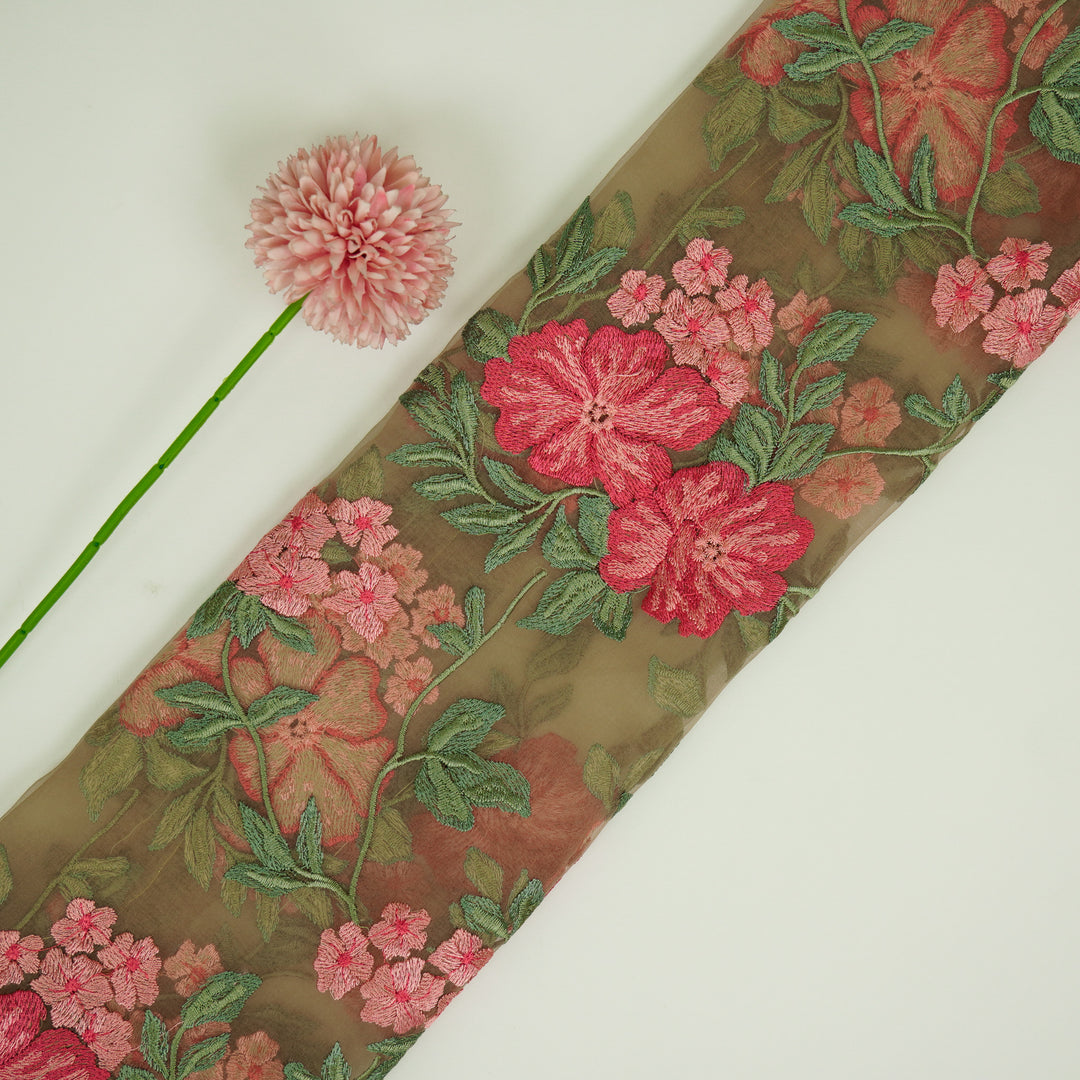 Afsoon Floral Jaal on Mouse Silk Organza Embroidered Fabric